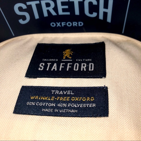 Men’s Stafford Cream Oxford Button Down Shirt Size 17.5 - Picture 2 of 7